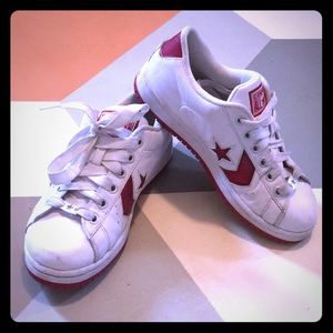 Leather Converse White & Red